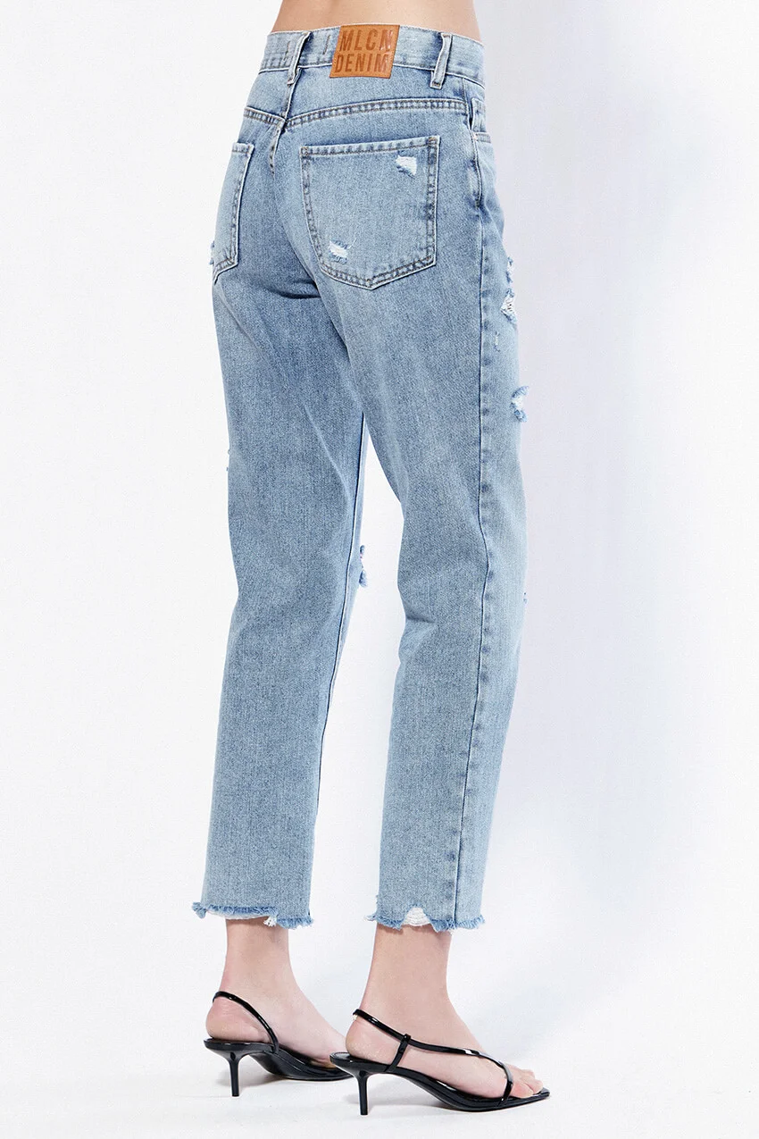 Boyfriend Azul Gastado Roturas