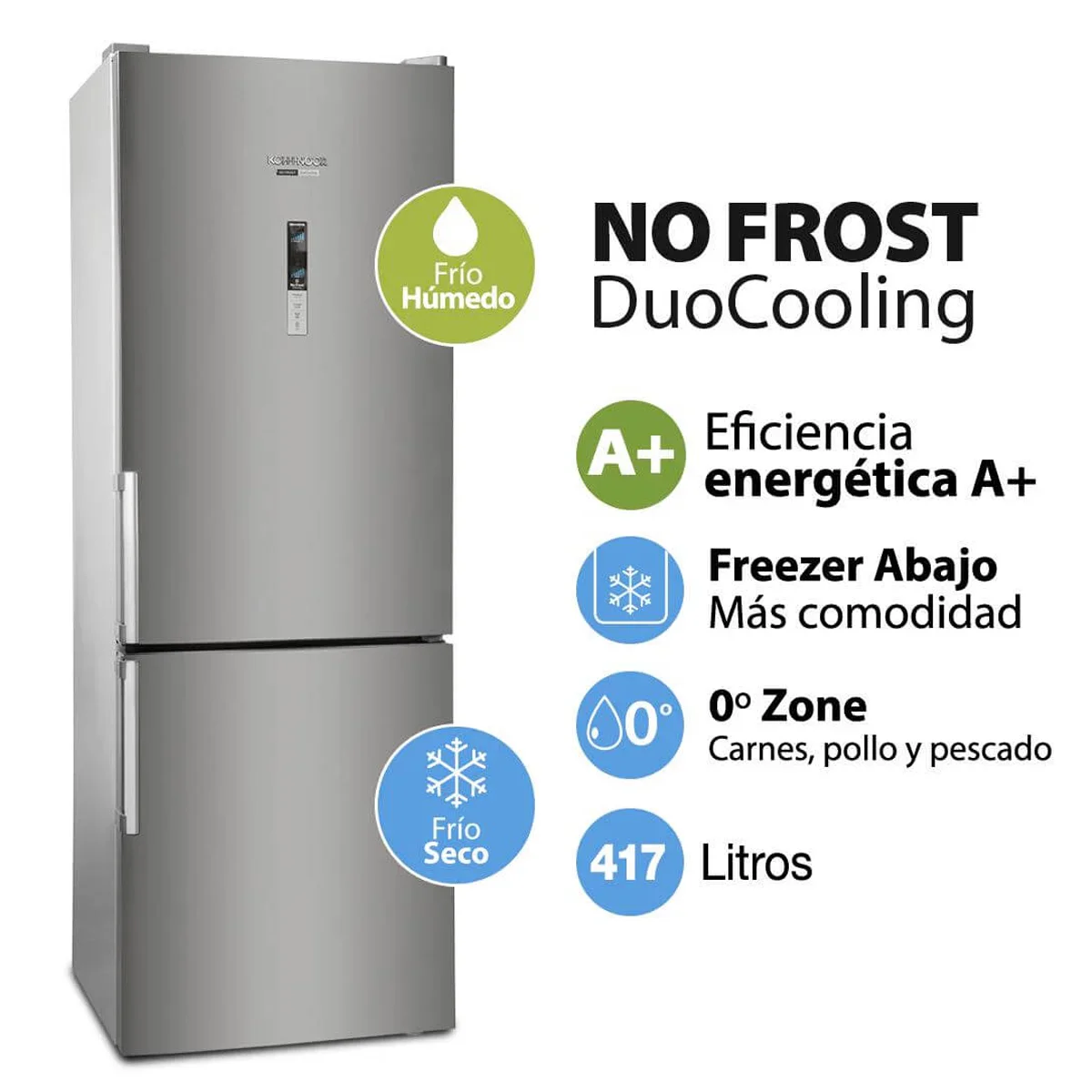 Heladera NO FROST DuoCooling 417 L. Acero KHGA41D/8