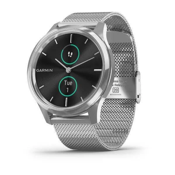 Smartwatch Garmin Vivomove Luxe Acero inox. Malla Plateada